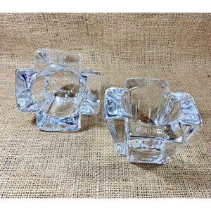 Vintage Orrefors Sweden Max Cross Crystal Votive Candle Holders Signed